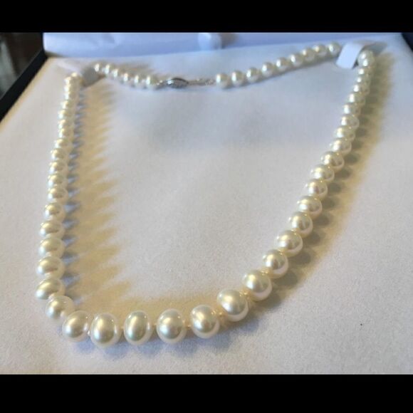 New Genuine White Freshwater Cultured Pearl Necklace Solid 14k Clasp - Picture 2 of 12